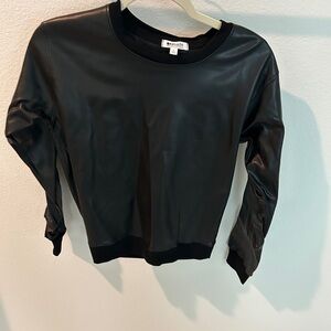 LA Made black Varsity Vintage Fit Vegan Leather Sweatshirt size S